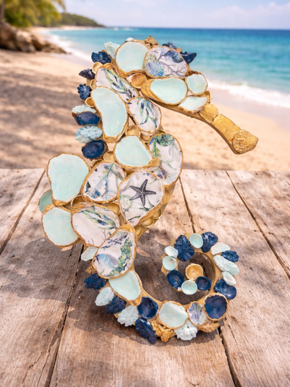 Decorative Seahorse Oyster Shell Wall Art